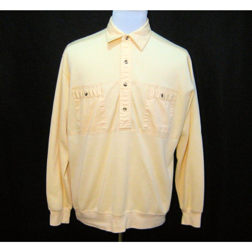 Vintage 80s Norm Thompson Men's XL Yellow Shirt Long Sleeve Polo Rugby Cotton
